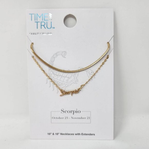 Time And Tru Scorpio Necklace Set 16" & 18" Gold Chains With Extenders - Picture 1 of 6